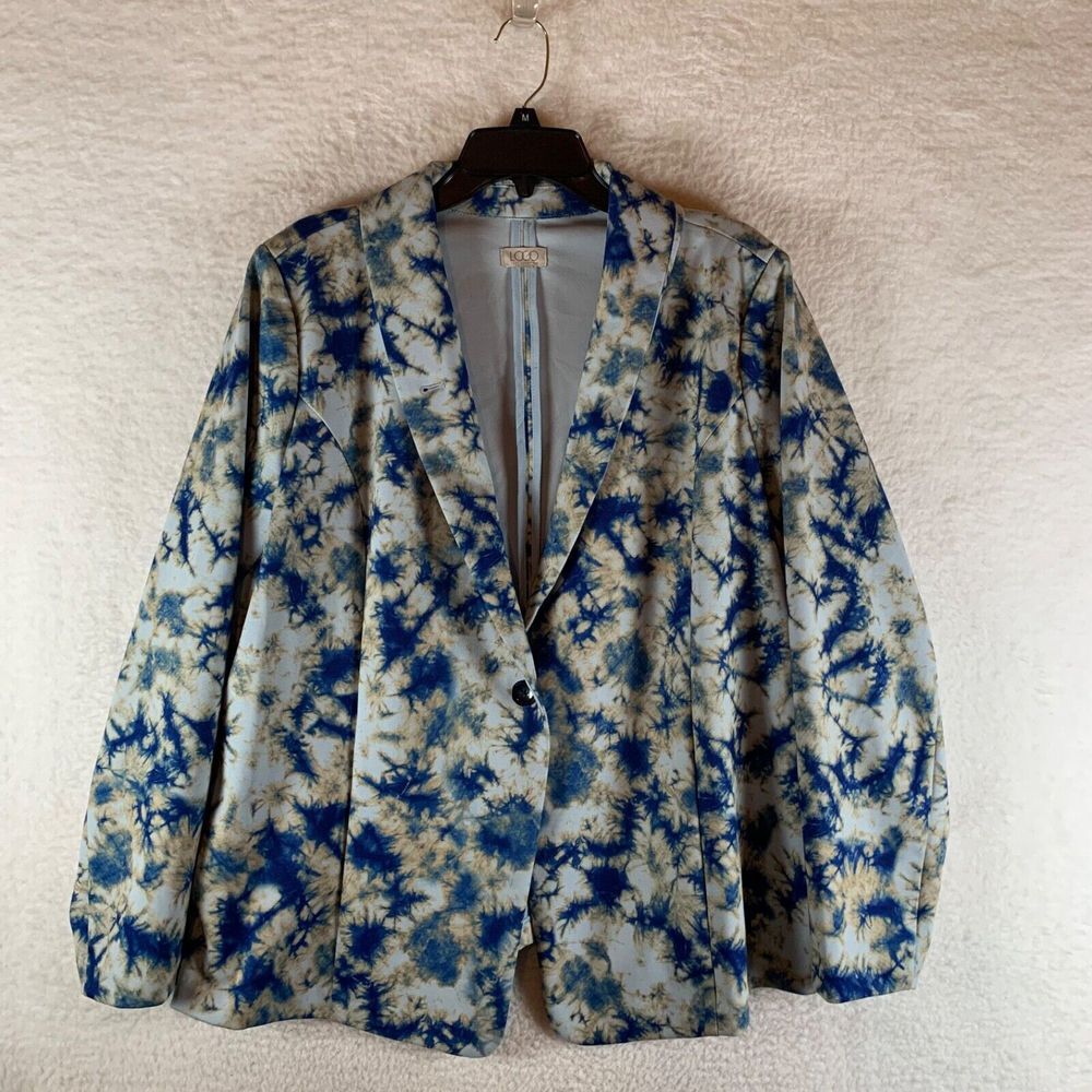 LOGO by Lori Goldstein Women's Julia Tie Dye Ponte Knit Blazer Multi Abstract XL